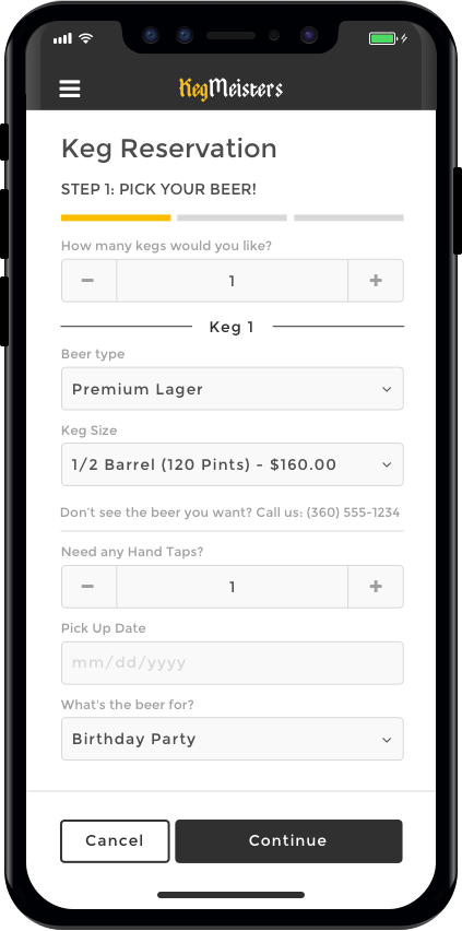 Kegmeisters Keg Reservation Page